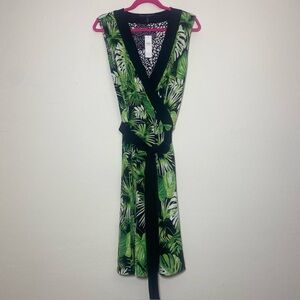 White House Black Market Reversible MJ Wrap Emerald Palm Amazon Mini Dress Sz 14